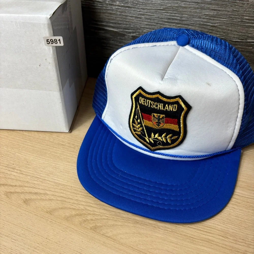 Vintage Deutschland Hat Cap Snapback Blue‎ Trucker Germany Patch Crest Logo